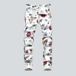 Insect print white men's jeans