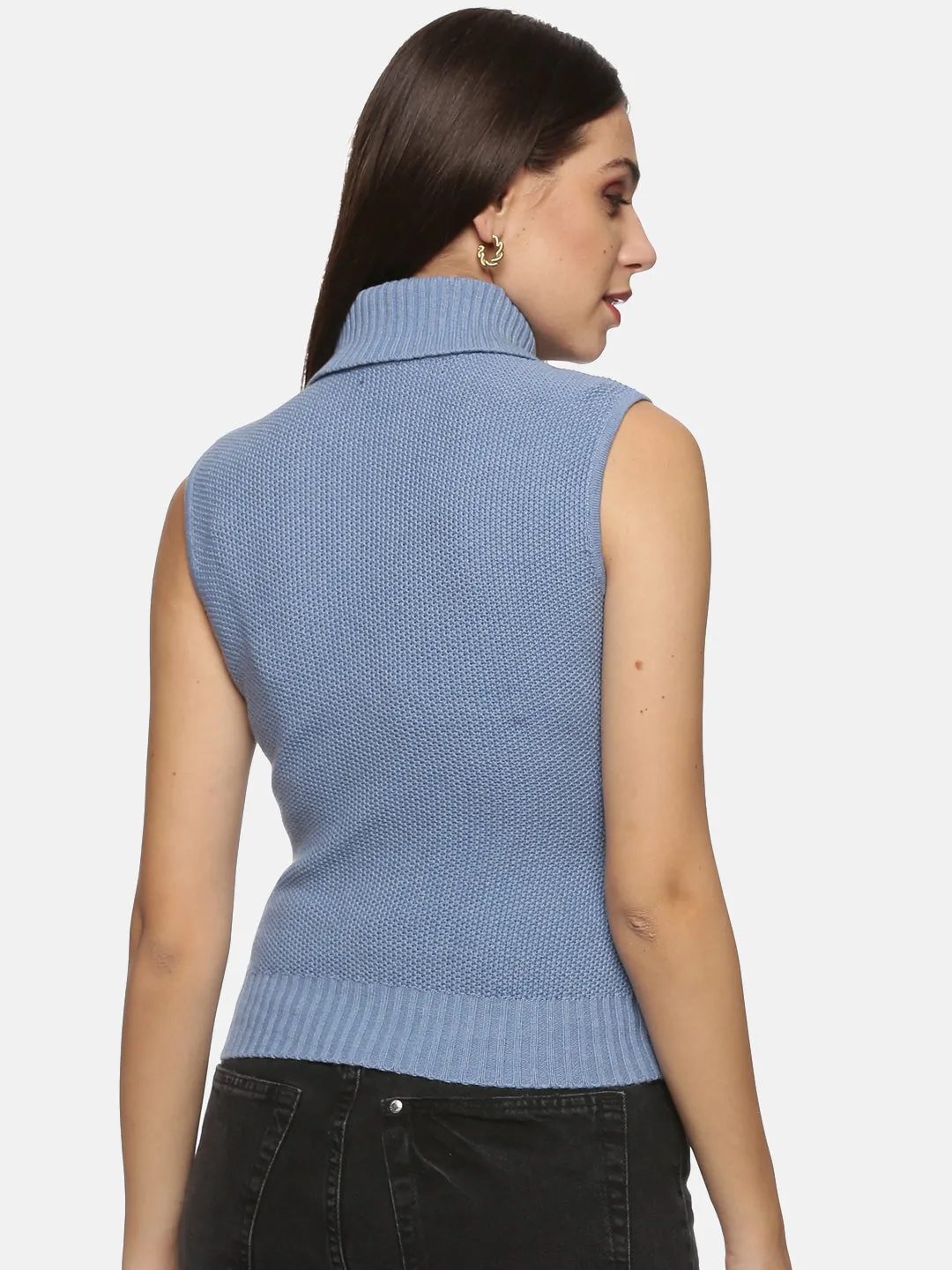 IS.U Blue Turtle Neck Sleeveless Sweater