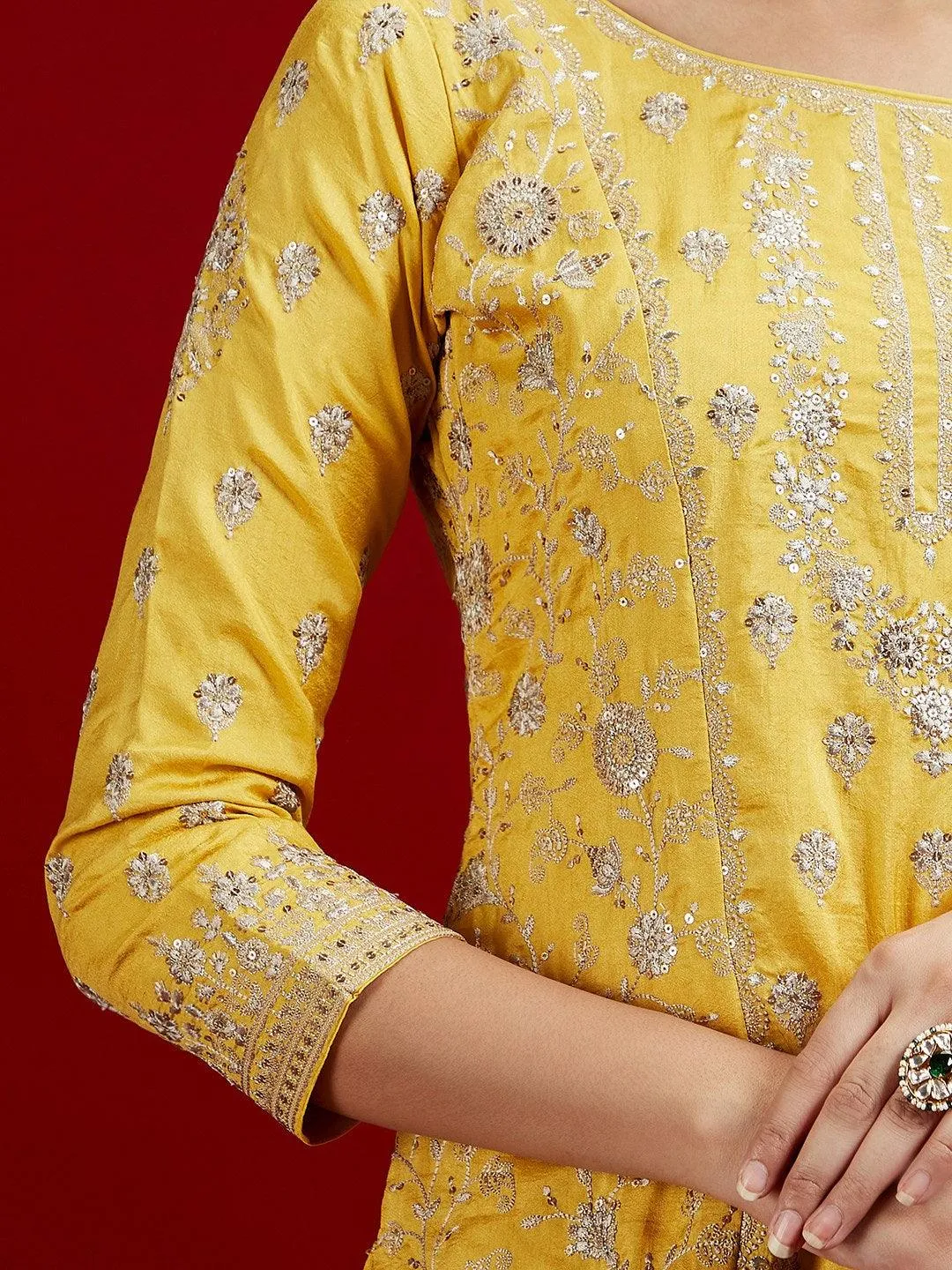 Jashvi Art Yellow Embroidered Silk Straight Suit With Dupatta