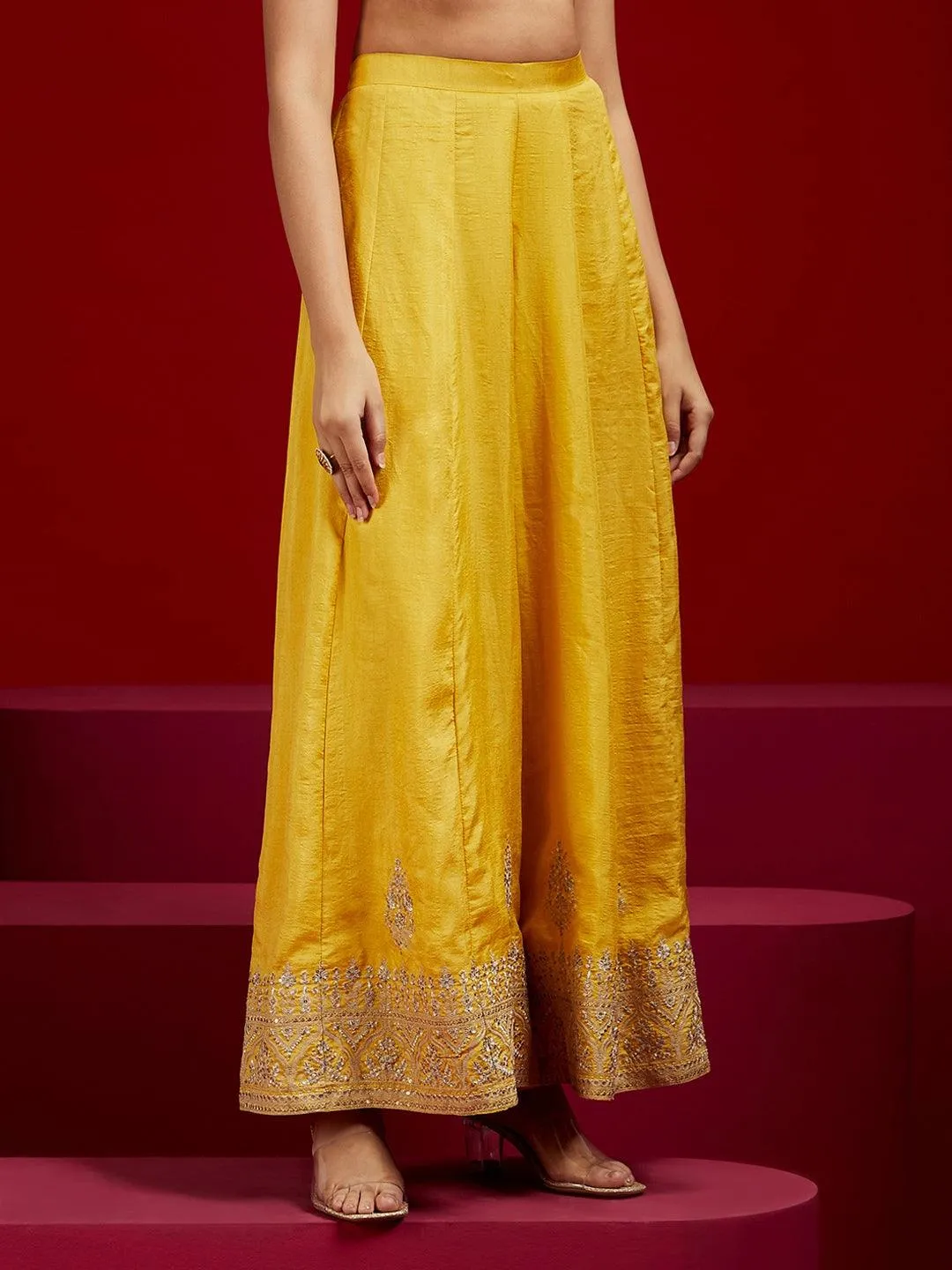 Jashvi Art Yellow Embroidered Silk Straight Suit With Dupatta