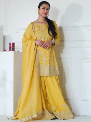 Jashvi Art Yellow Embroidered Silk Straight Suit With Dupatta