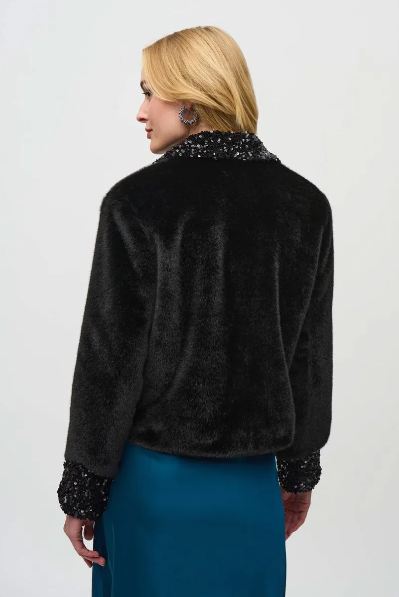 Joseph Ribkoff Faux Fur Jacket with Sequin Trim