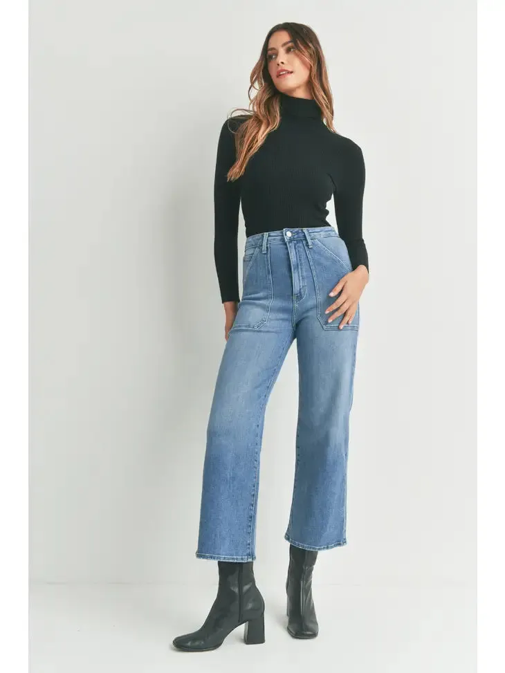 Just Black Denim High Rise Cargo Pocket Wide Leg Jeans