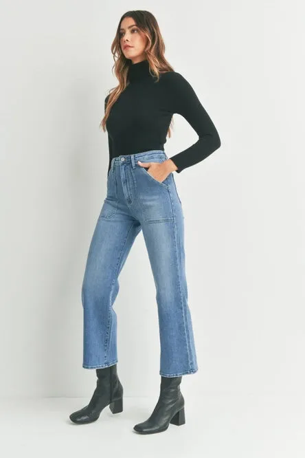 Just Black Denim High Rise Cargo Pocket Wide Leg Jeans