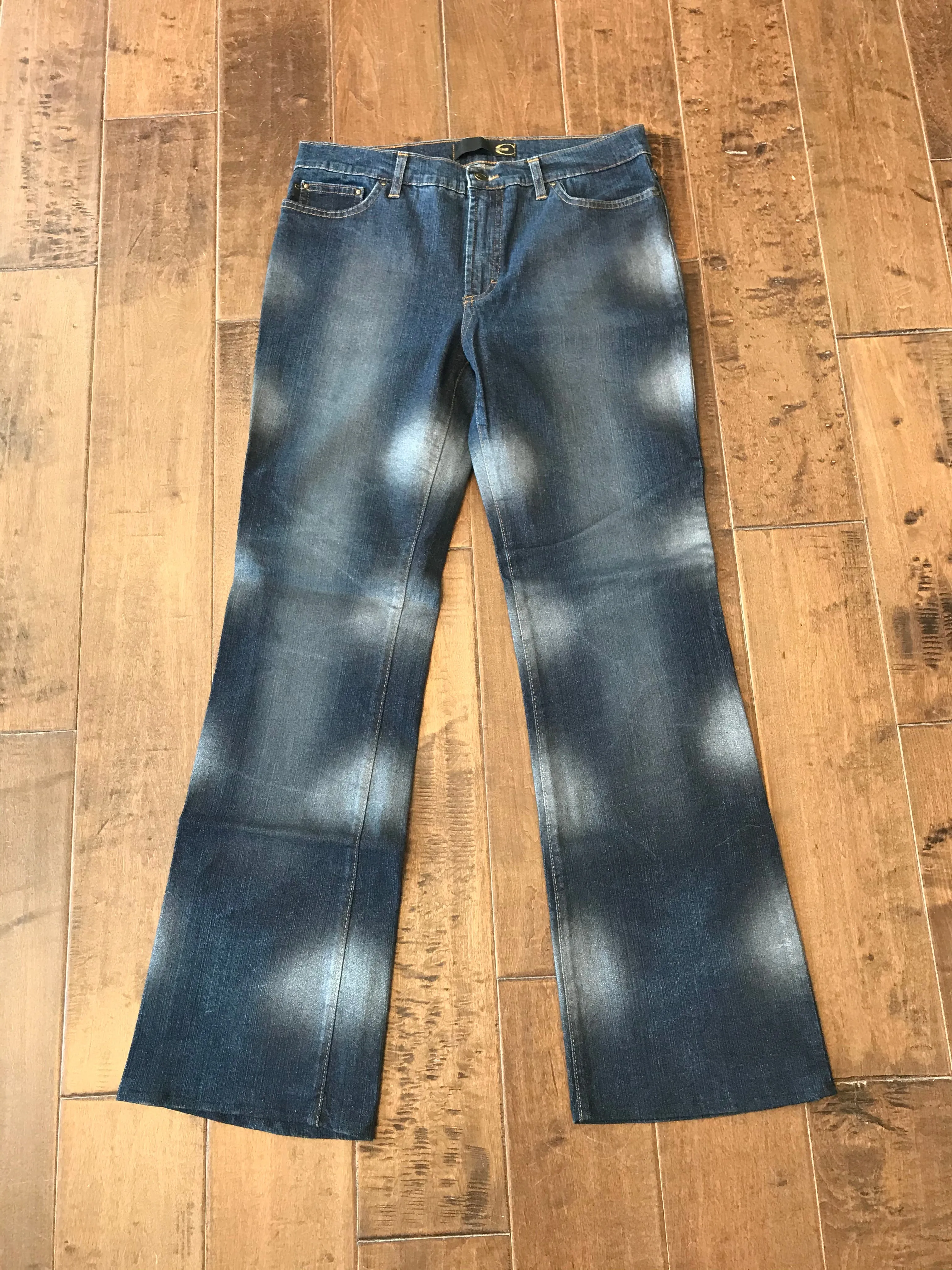 JUST CAVALLI Tie Dye Dark Wash Straight Leg Jeans