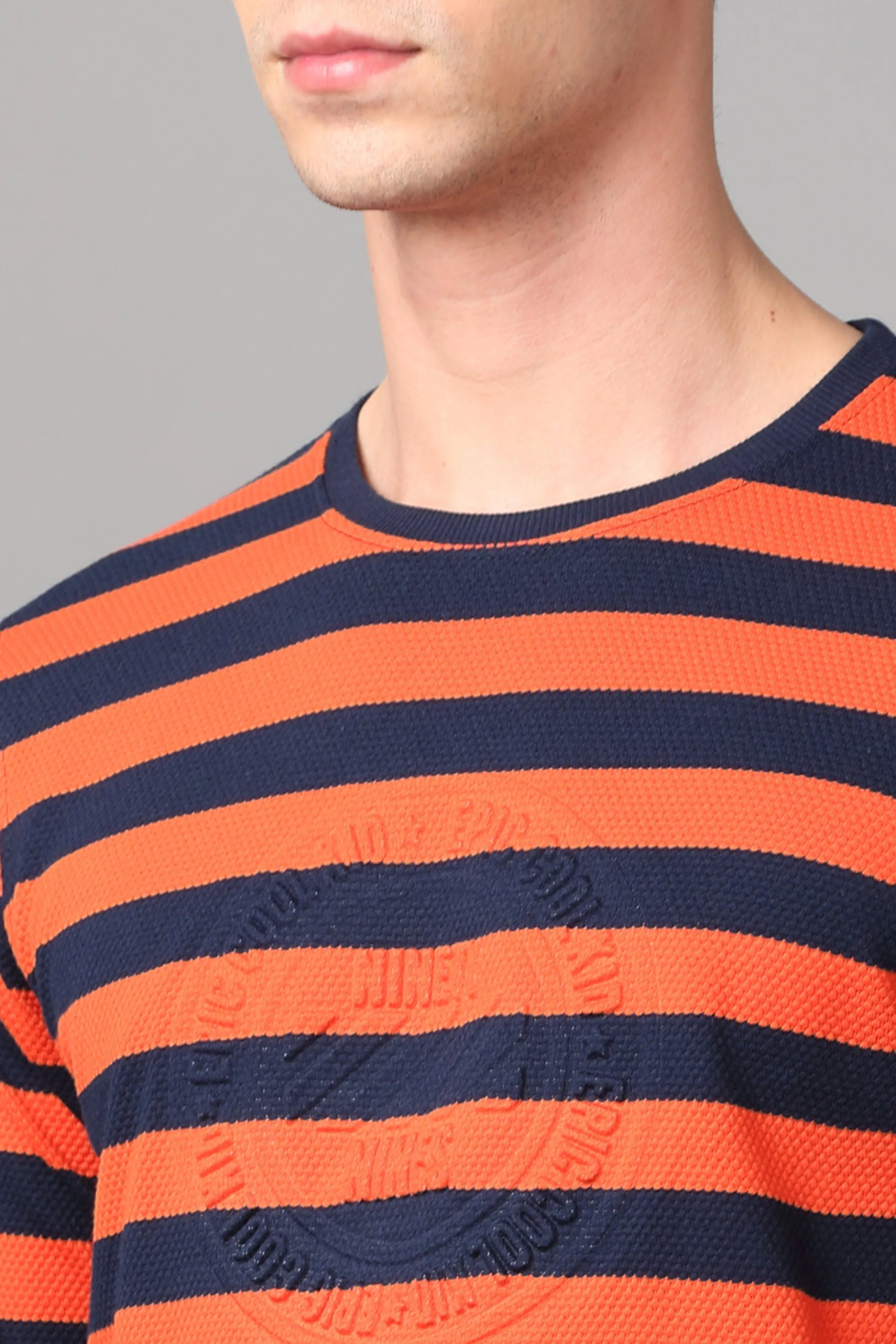 KEF Men's Orange & Black Striped Pullover Sweater