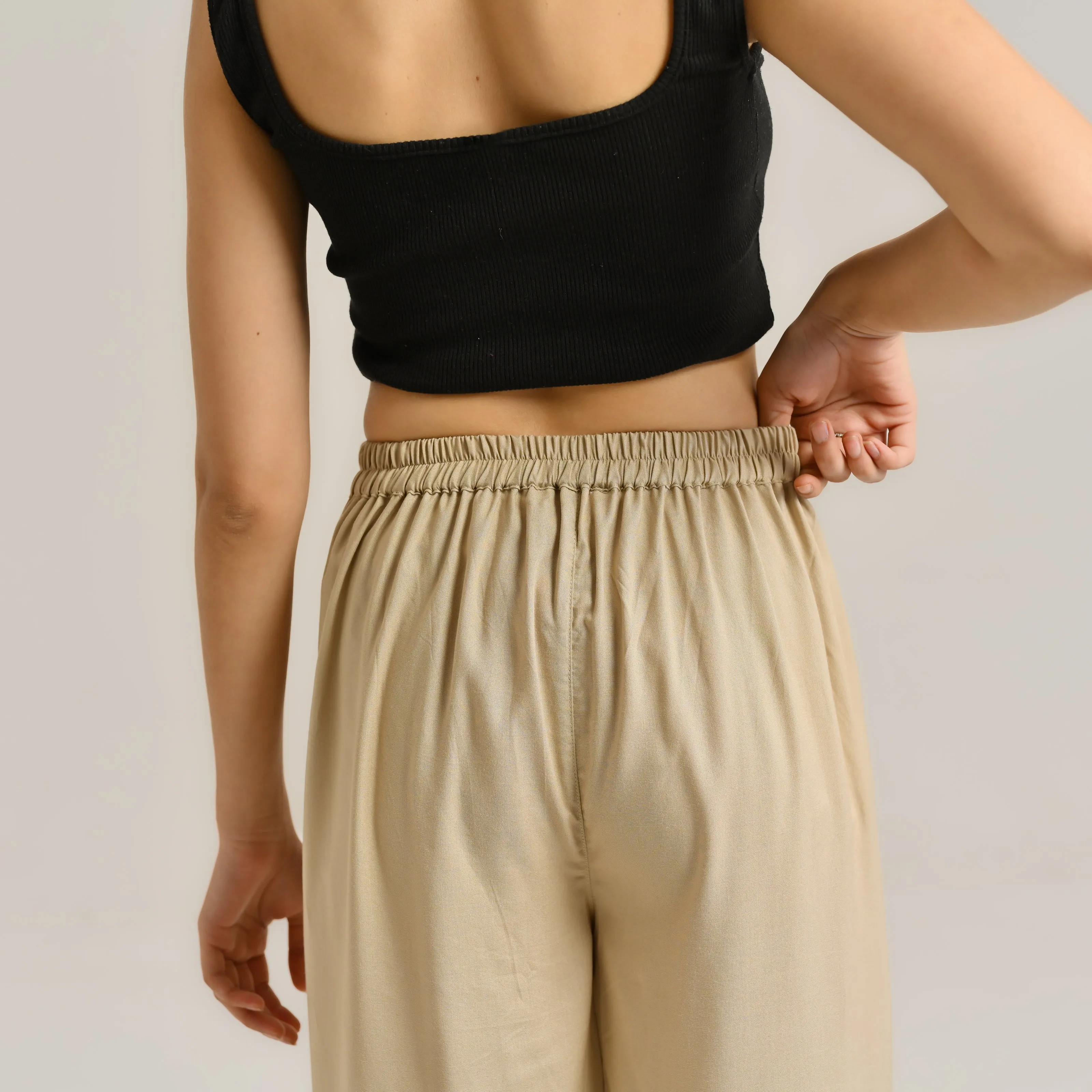 Khaki Flared Palazzo Pants