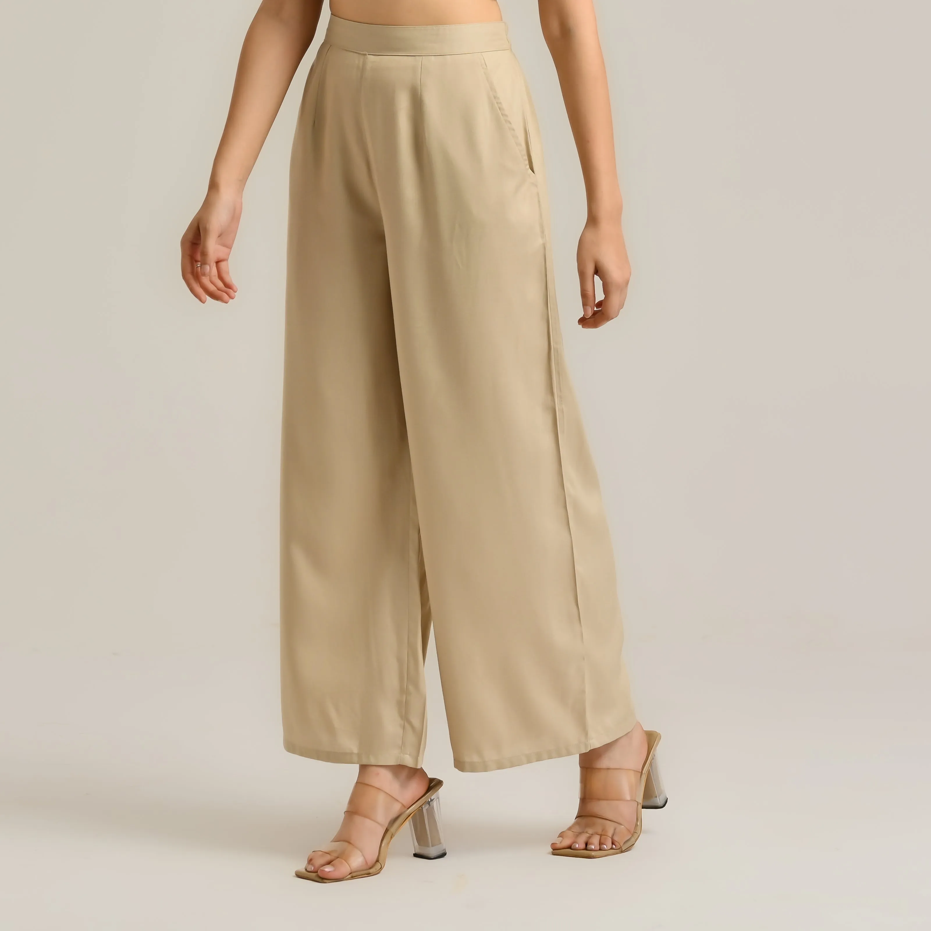 Khaki Flared Palazzo Pants