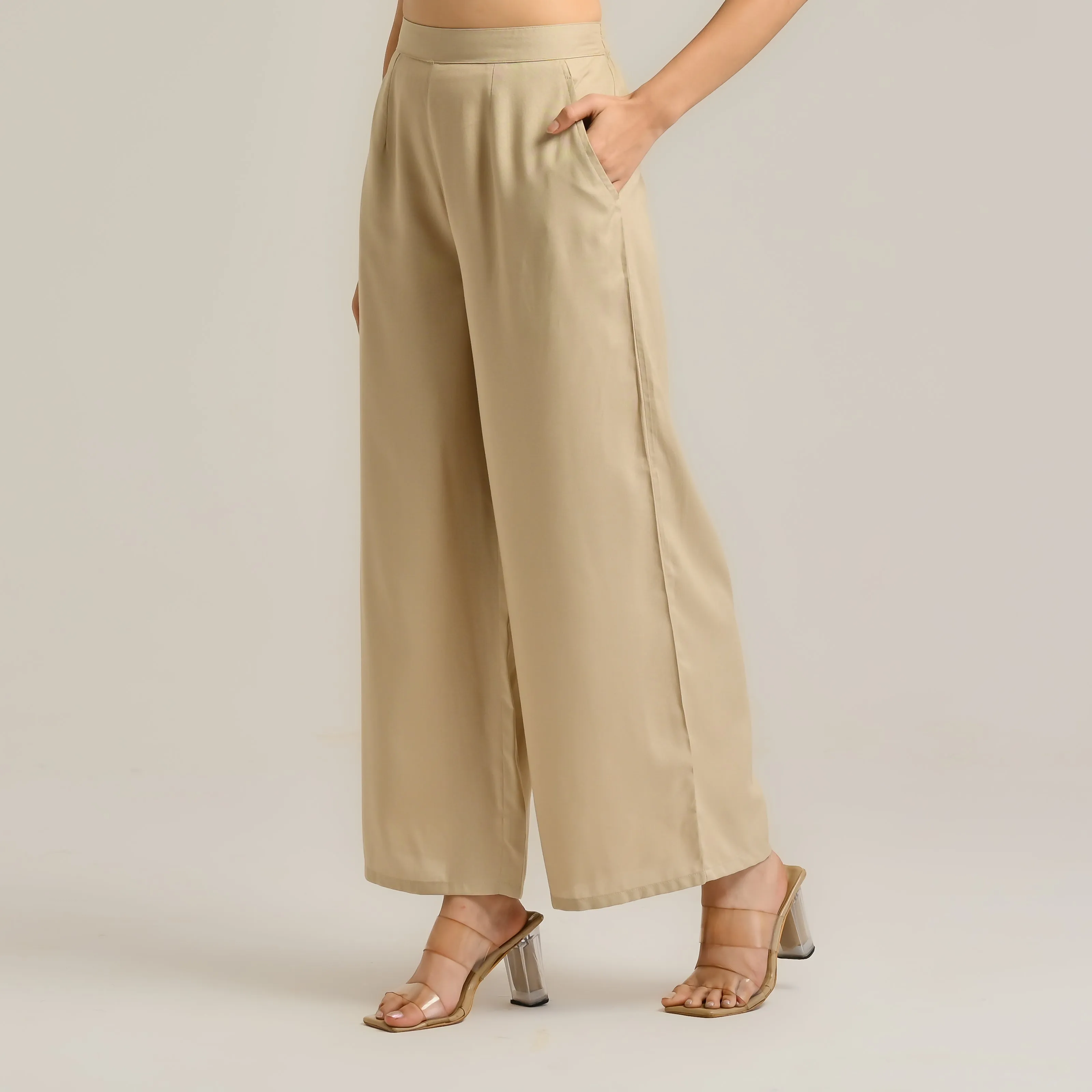 Khaki Flared Palazzo Pants