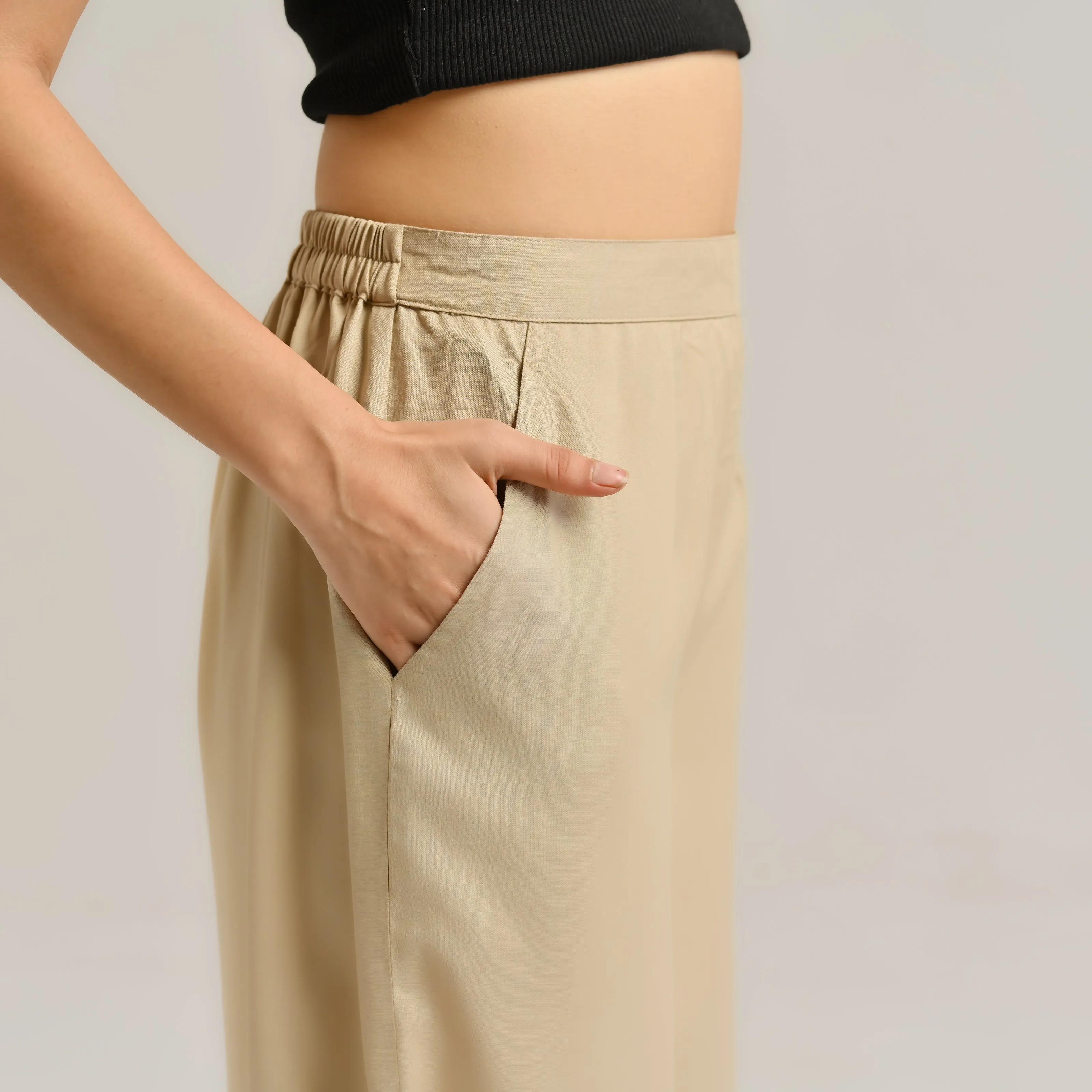 Khaki Flared Palazzo Pants