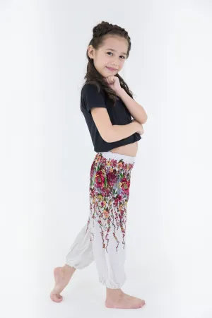 Kids Floral Harem Pants in White