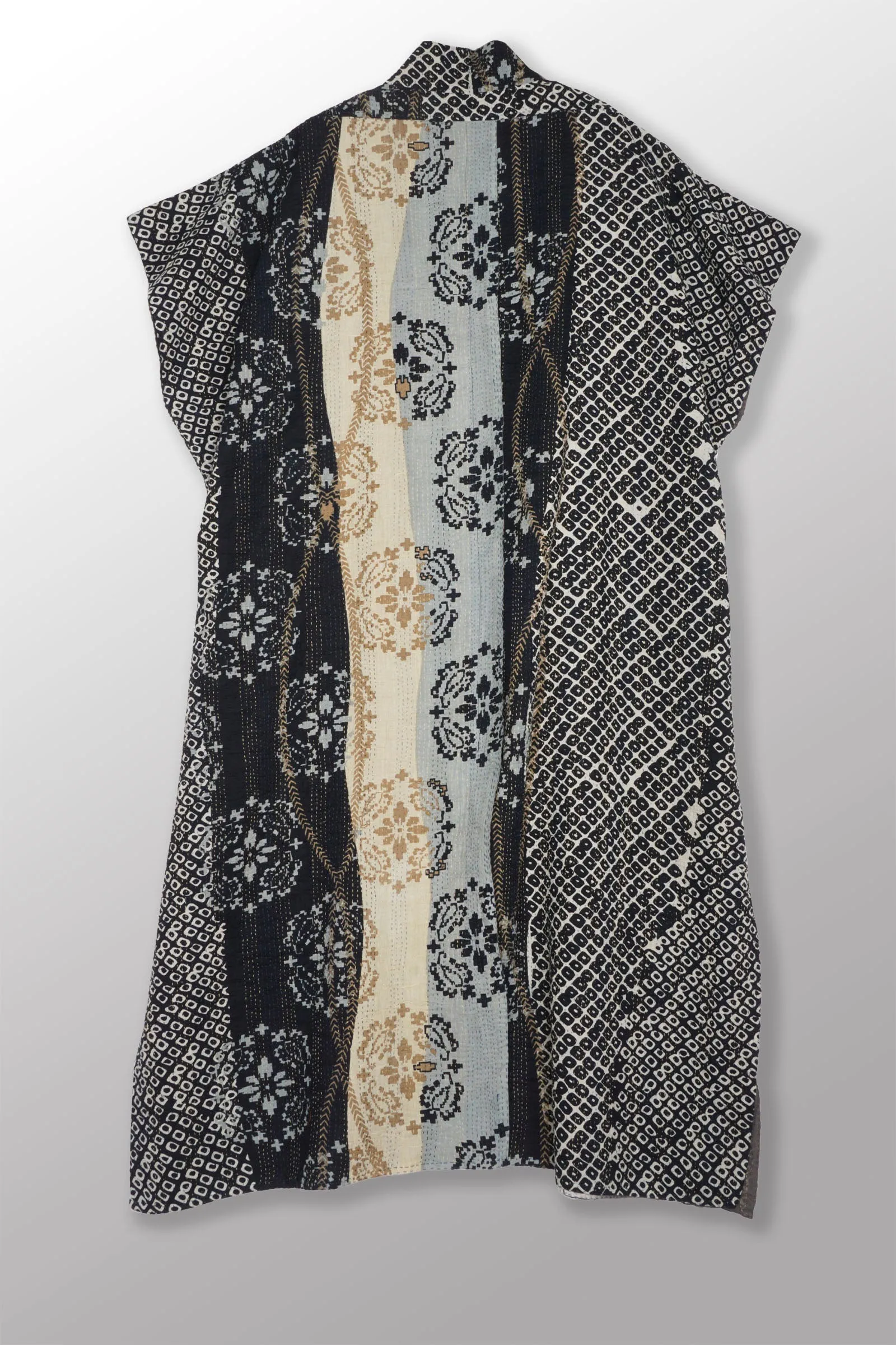 KIMONO COTTON KANTHA PONCHO DRESS - kc2443-blk -