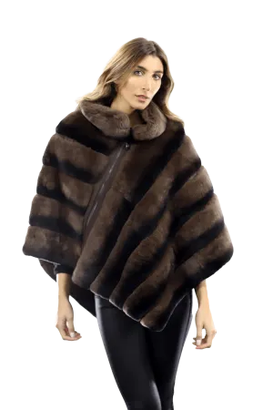 La Fiorentina -  Two Tone Rex Rabbit Poncho with Zipper - Brown