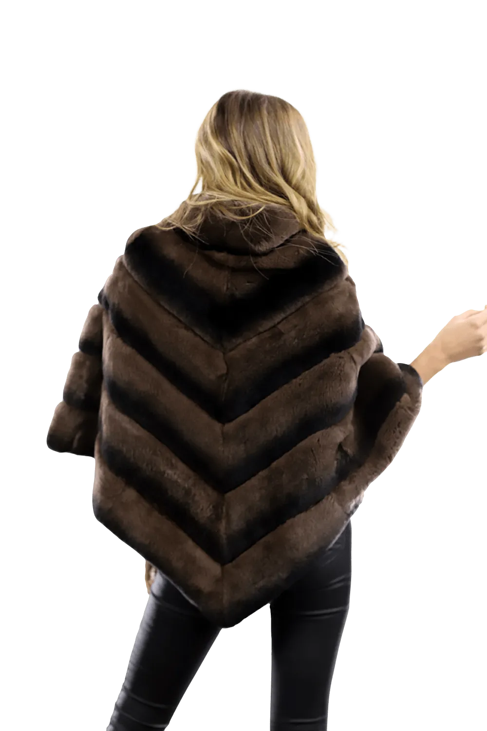 La Fiorentina -  Two Tone Rex Rabbit Poncho with Zipper - Brown