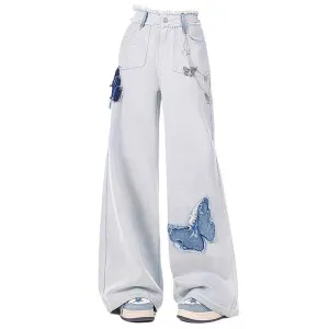 Light Blue Butterfly Aesthetic Jeans