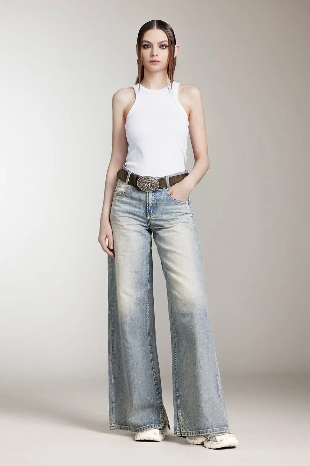 Light Blue Distressed Wide Leg Jeans