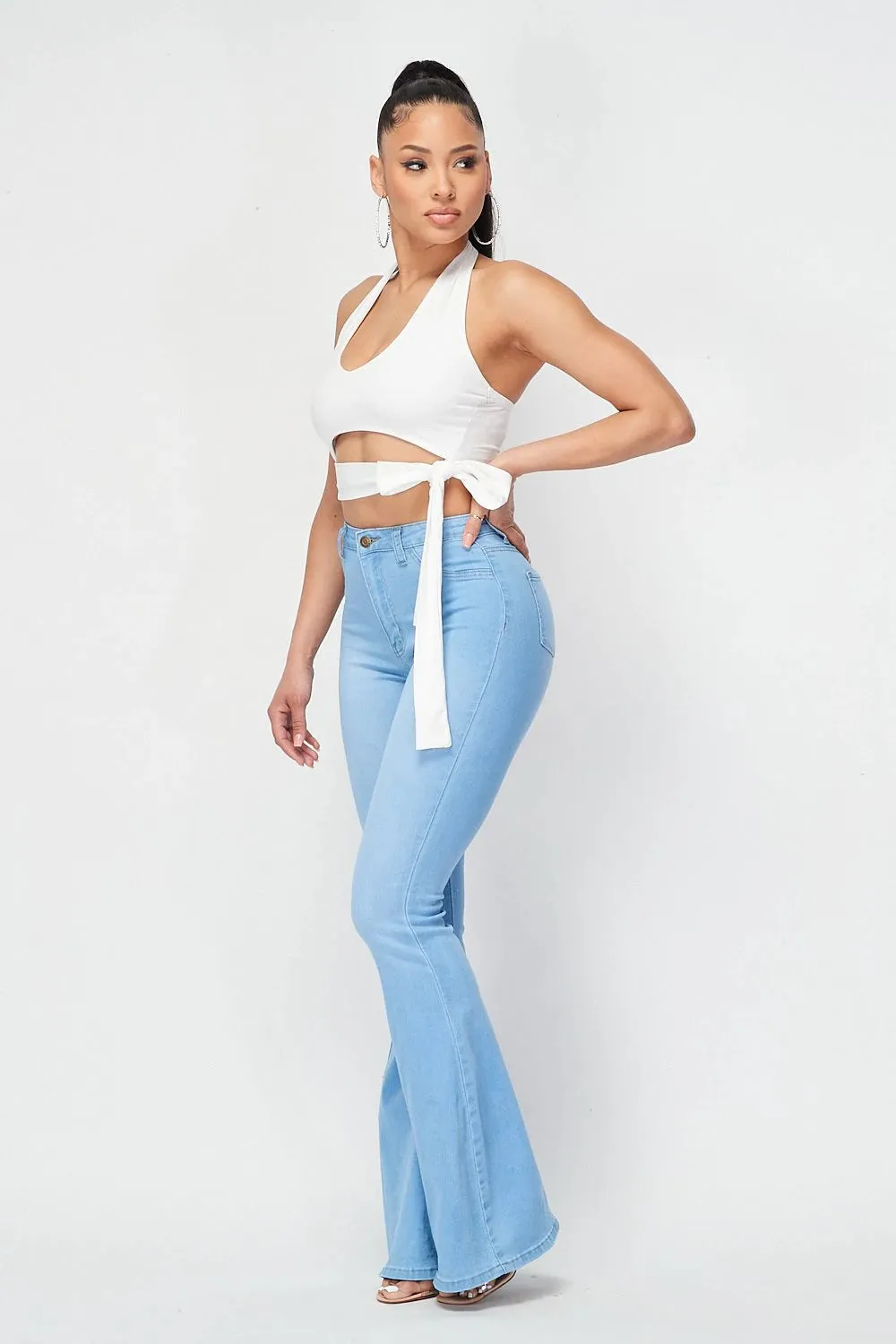 Light Blue High Waist  Bell Bottom Jeans