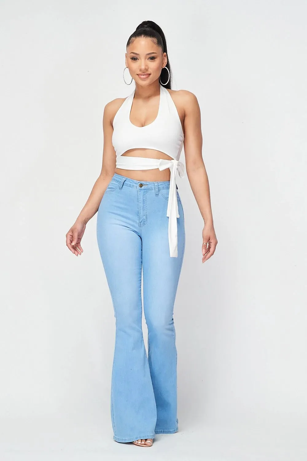 Light Blue High Waist  Bell Bottom Jeans