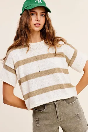 Lightweight Stripe Sweater Short Sleeve Top - online exclusive