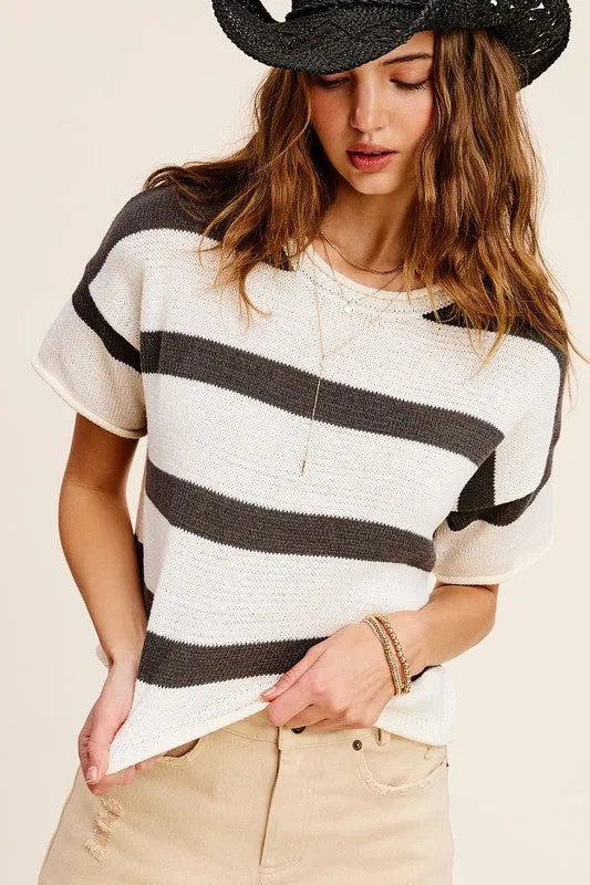 Lightweight Stripe Sweater Short Sleeve Top - online exclusive