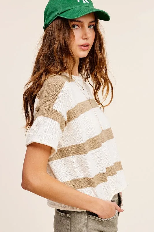 Lightweight Stripe Sweater Short Sleeve Top - online exclusive