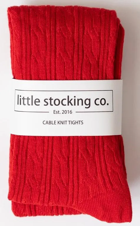 Little Stocking Co Cable Knit Tights - True Red