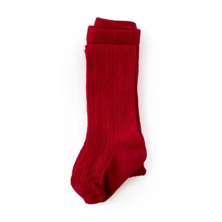 Little Stocking Co Cable Knit Tights - True Red