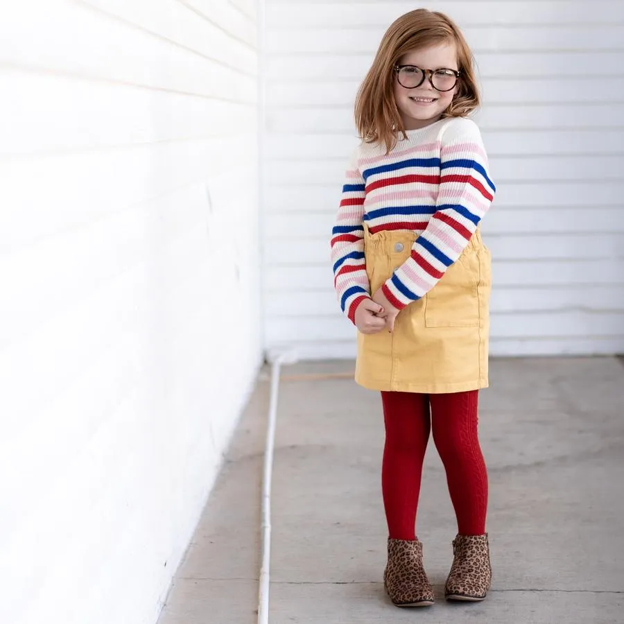 Little Stocking Co Cable Knit Tights - True Red