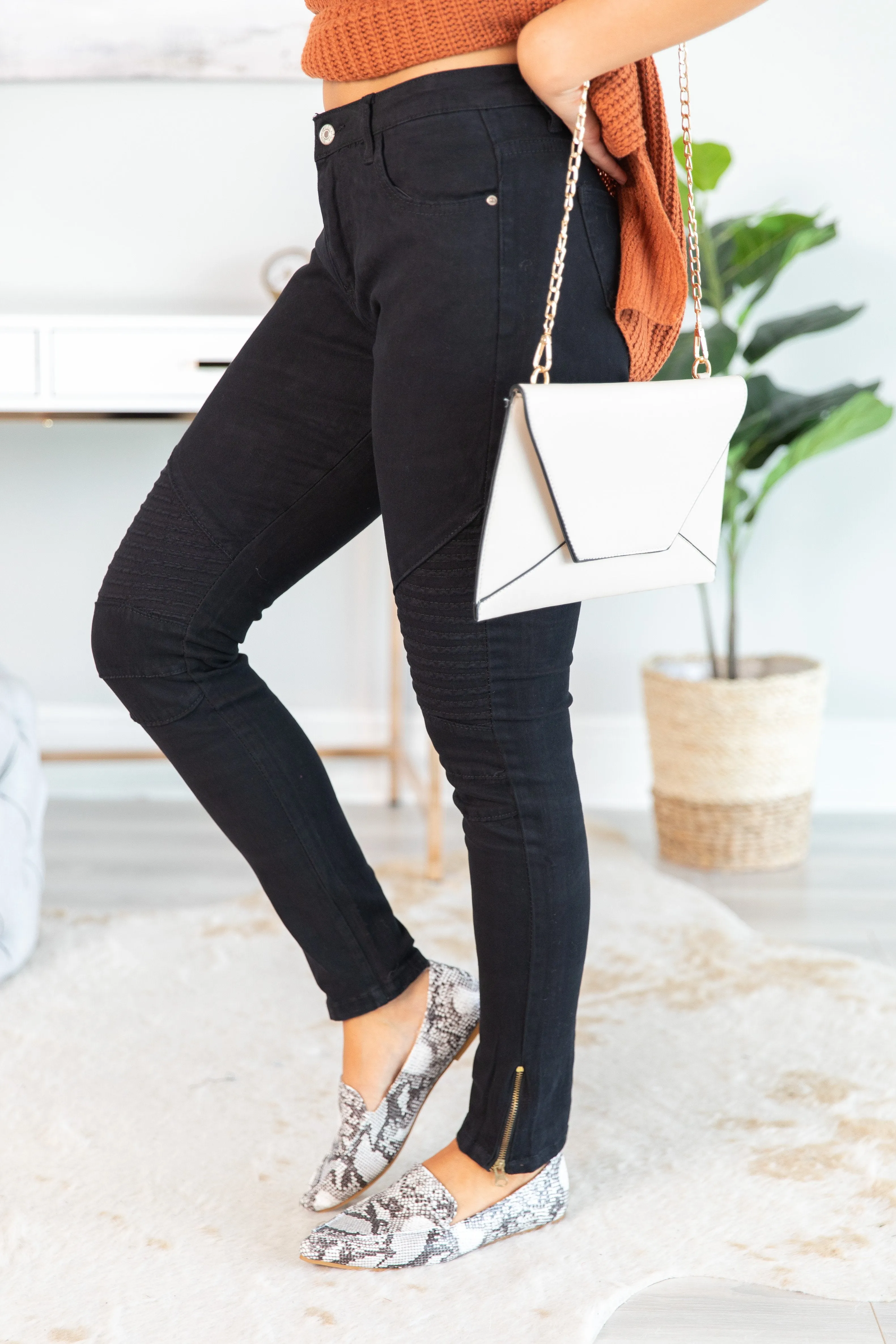 Living For The Day Black Moto Zip Jeans