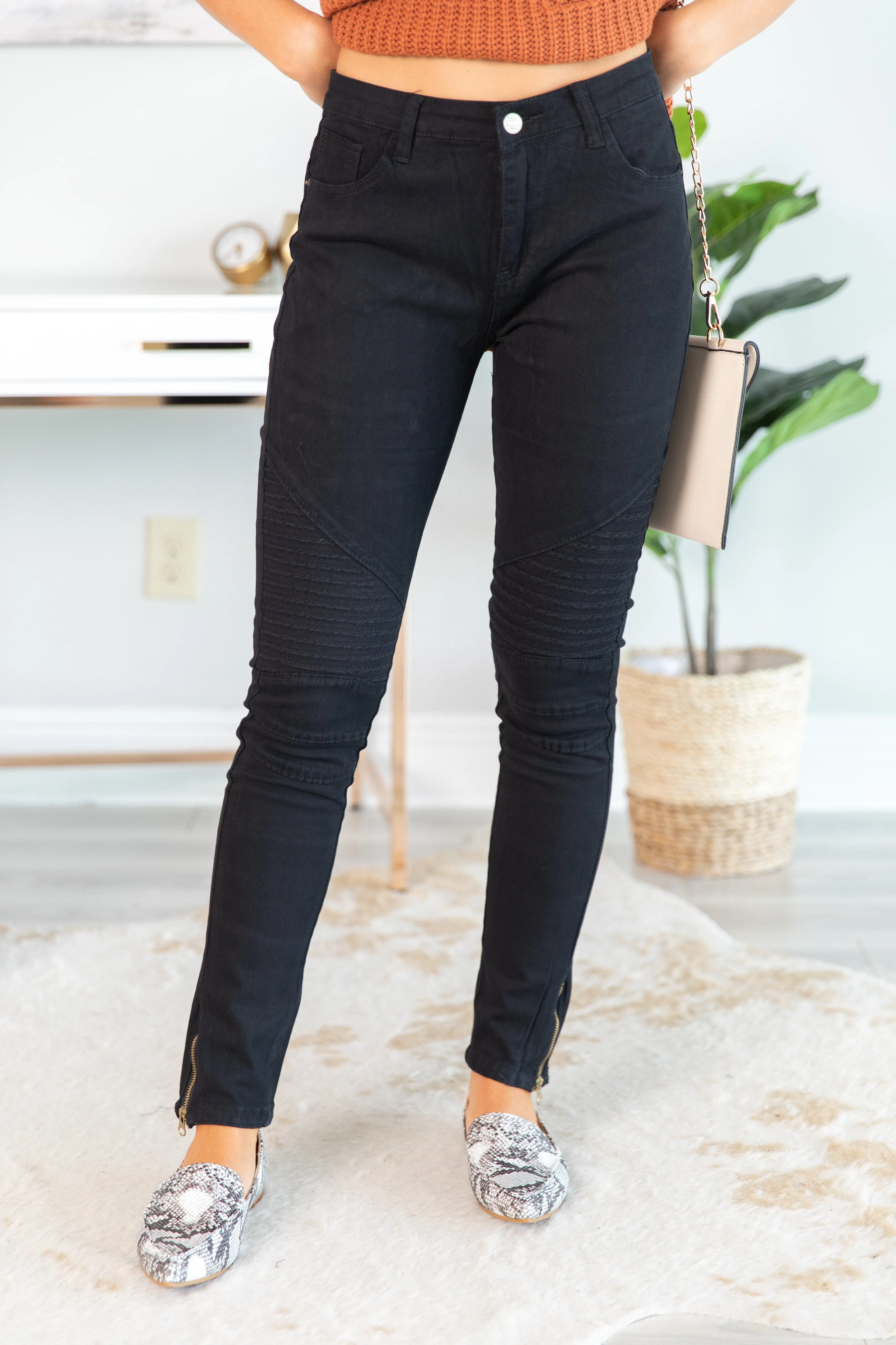 Living For The Day Black Moto Zip Jeans