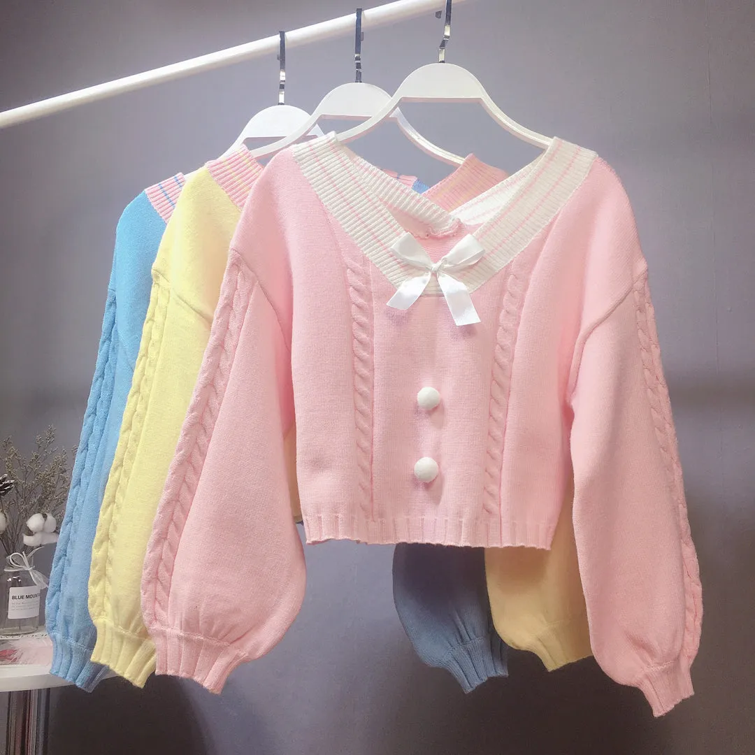 Macaron Colored Crop Top Sweater