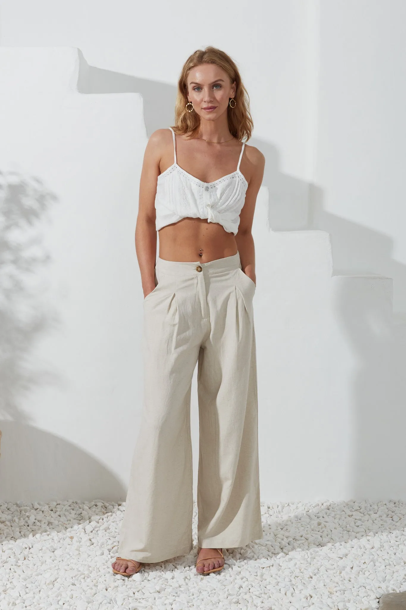 Margo Beige Wide Leg Pants