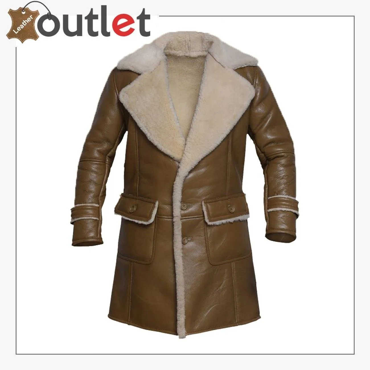 Men Brown Shearling Leather Trench Coat