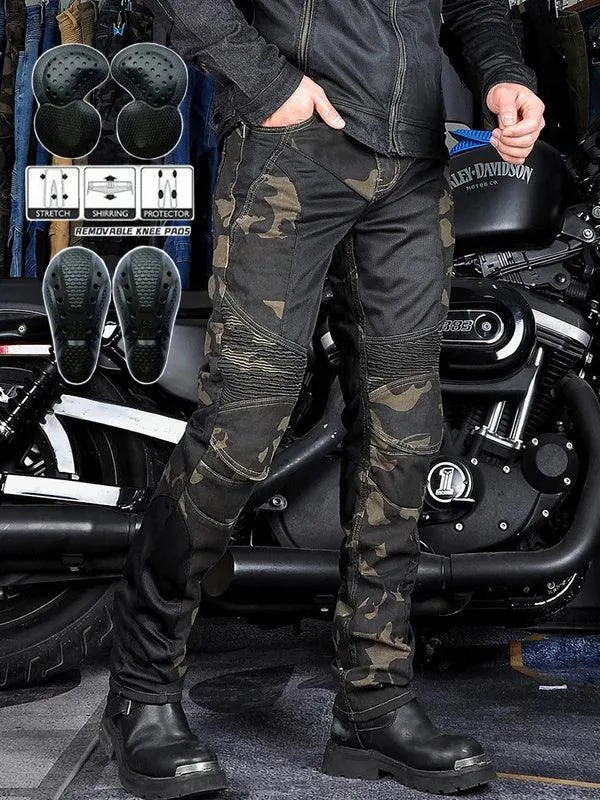 Men’s Green Camouflage Motorcycle Pants with CE Level 2 Knee & Hip Protection – Upgraded with Kevlar for Enhanced Comfort & Durability