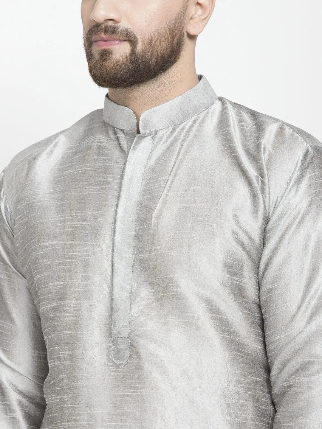 Men's Grey Solid Asymmetric Kurta With Churidaar Pyjama - Benstoke