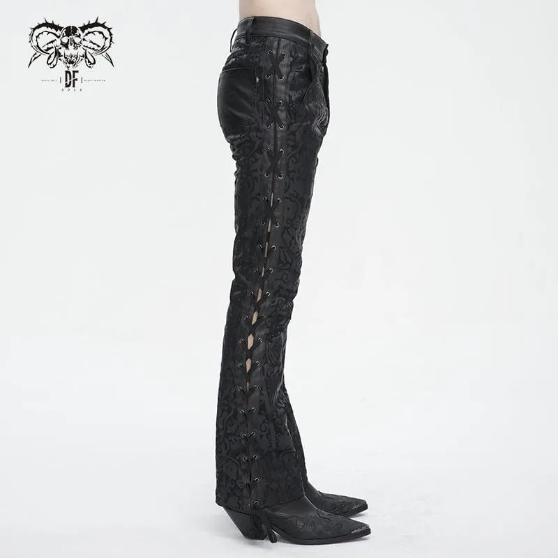 Men's Punk Lace-up Totem Printed Flared Pants