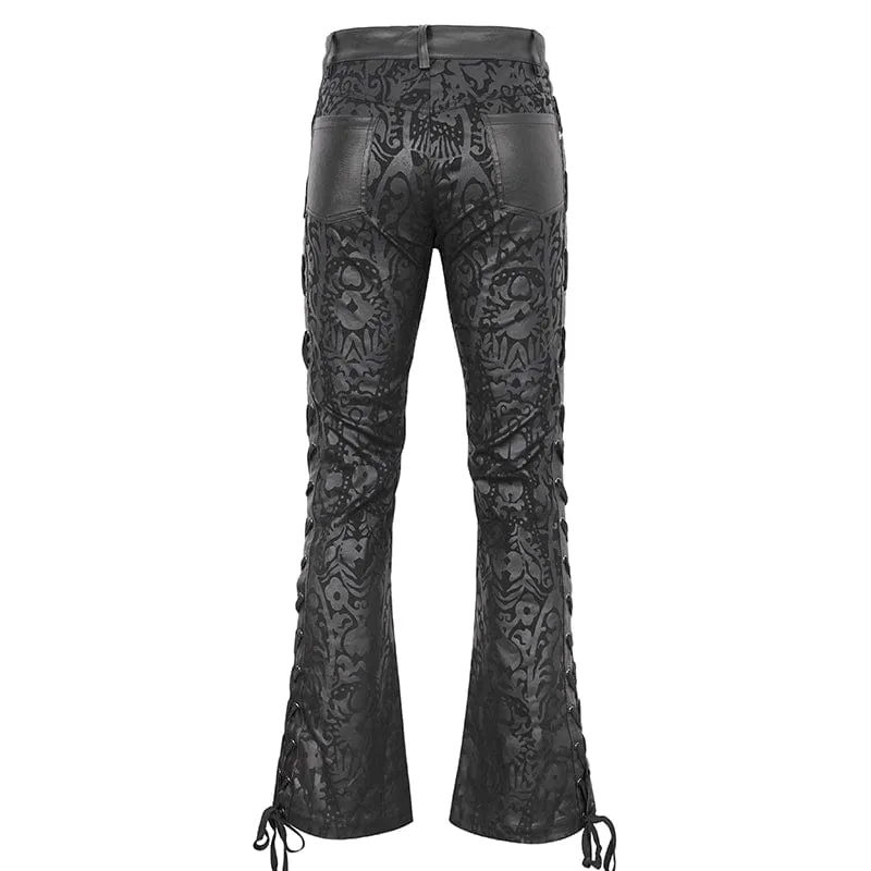 Men's Punk Lace-up Totem Printed Flared Pants