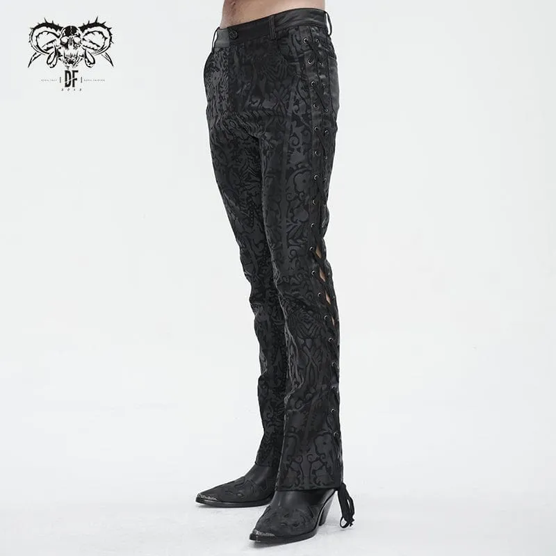 Men's Punk Lace-up Totem Printed Flared Pants