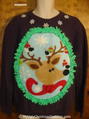 Mens Ridiculous Fun Reinder Sweater with Fluffy Trim