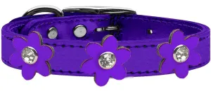 Metallic Flower Leather Collar Metallic Purple With Metallic Purple Flowers Size 14