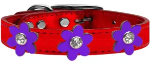 Metallic Flower Leather Collar Metallic Red With Metallic Purple Flowers Size 26