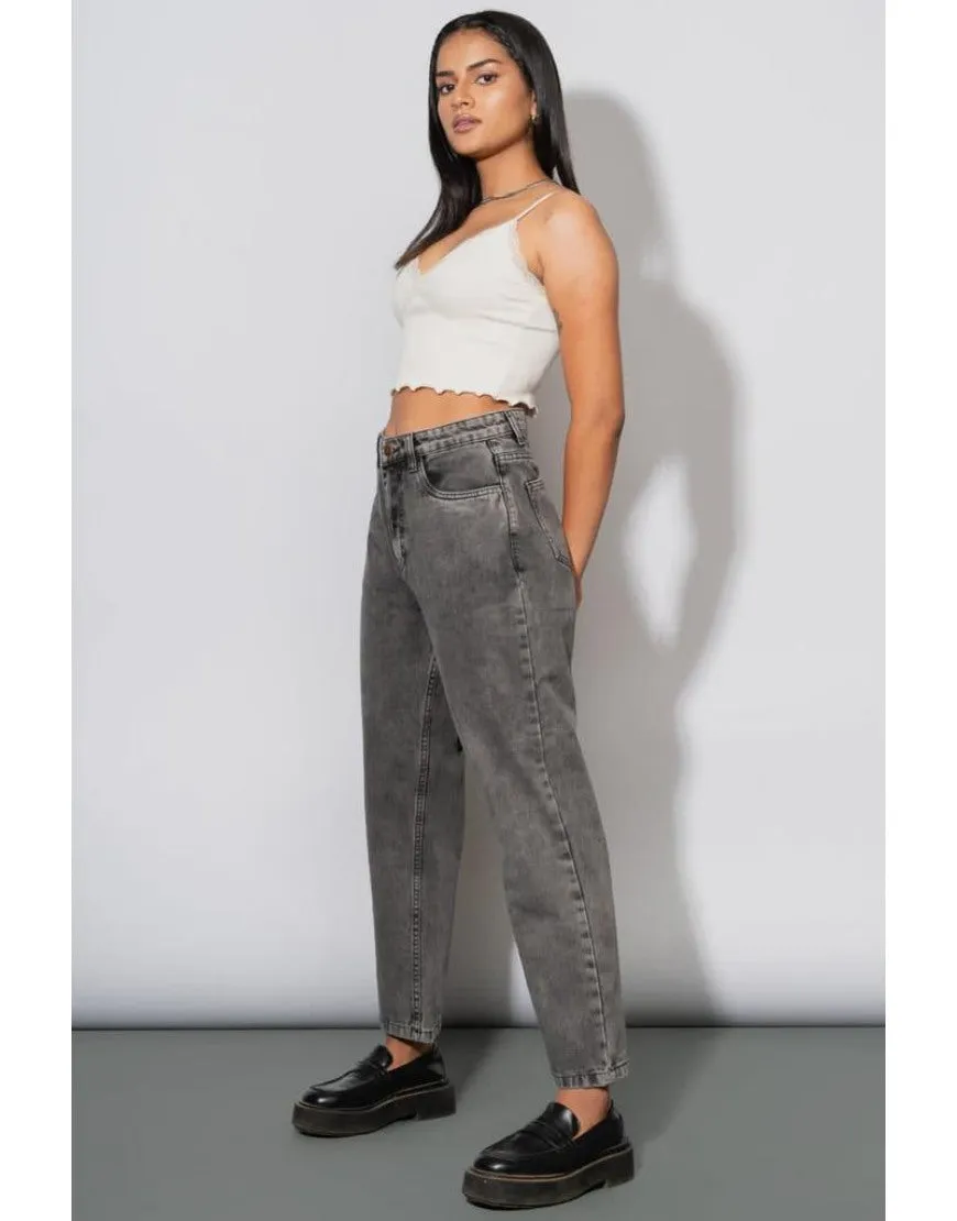 Mid Rise Loose Straight Jeans Dark Grey Wash