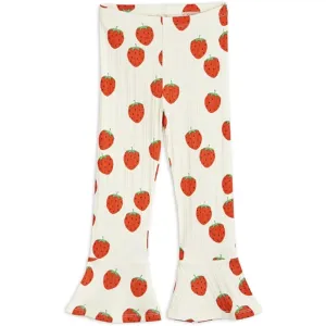 Mini Rodini Strawberries Aop Flared Pants Offwhite