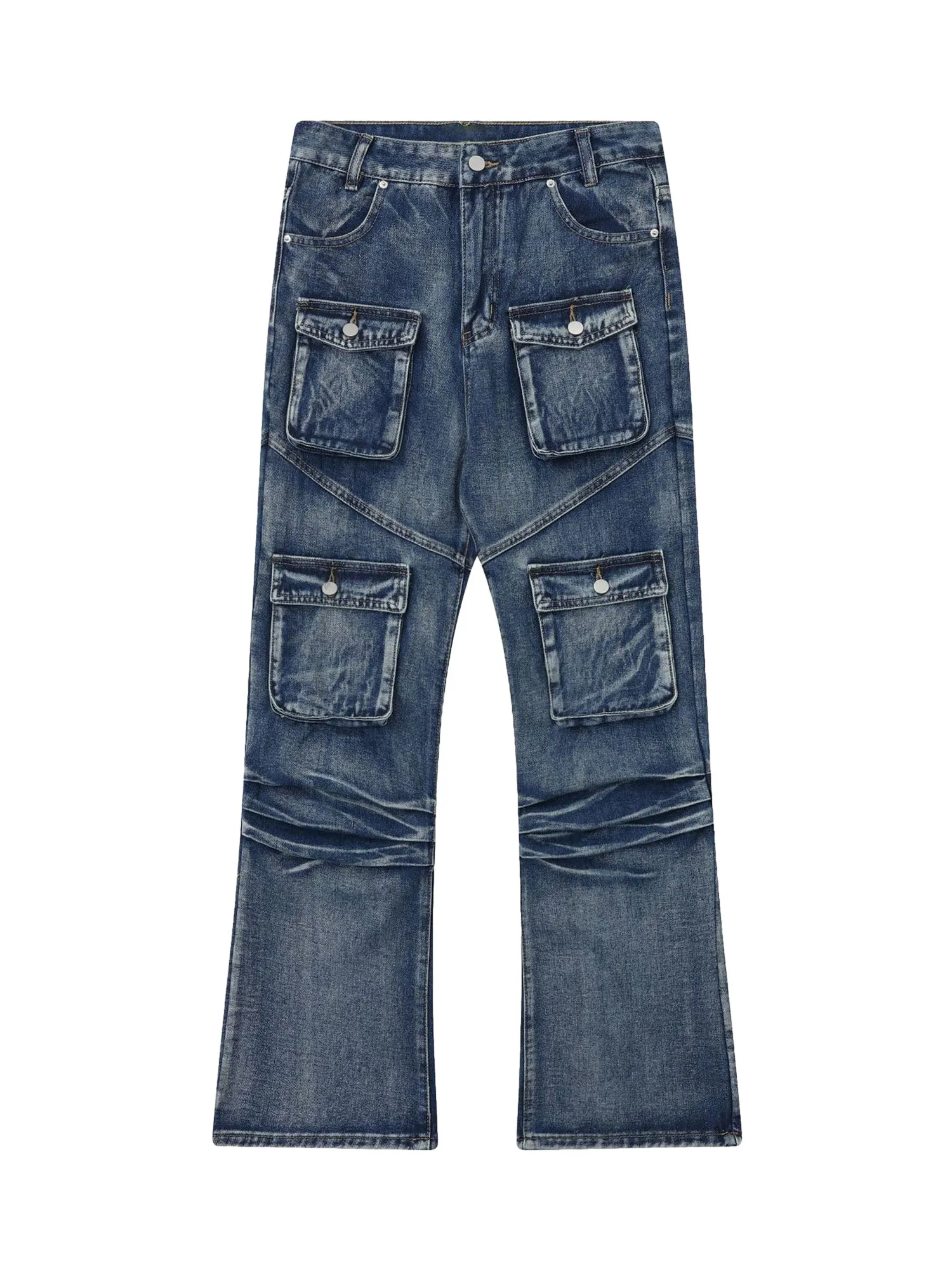 Multi-Pocket Washed Jeans