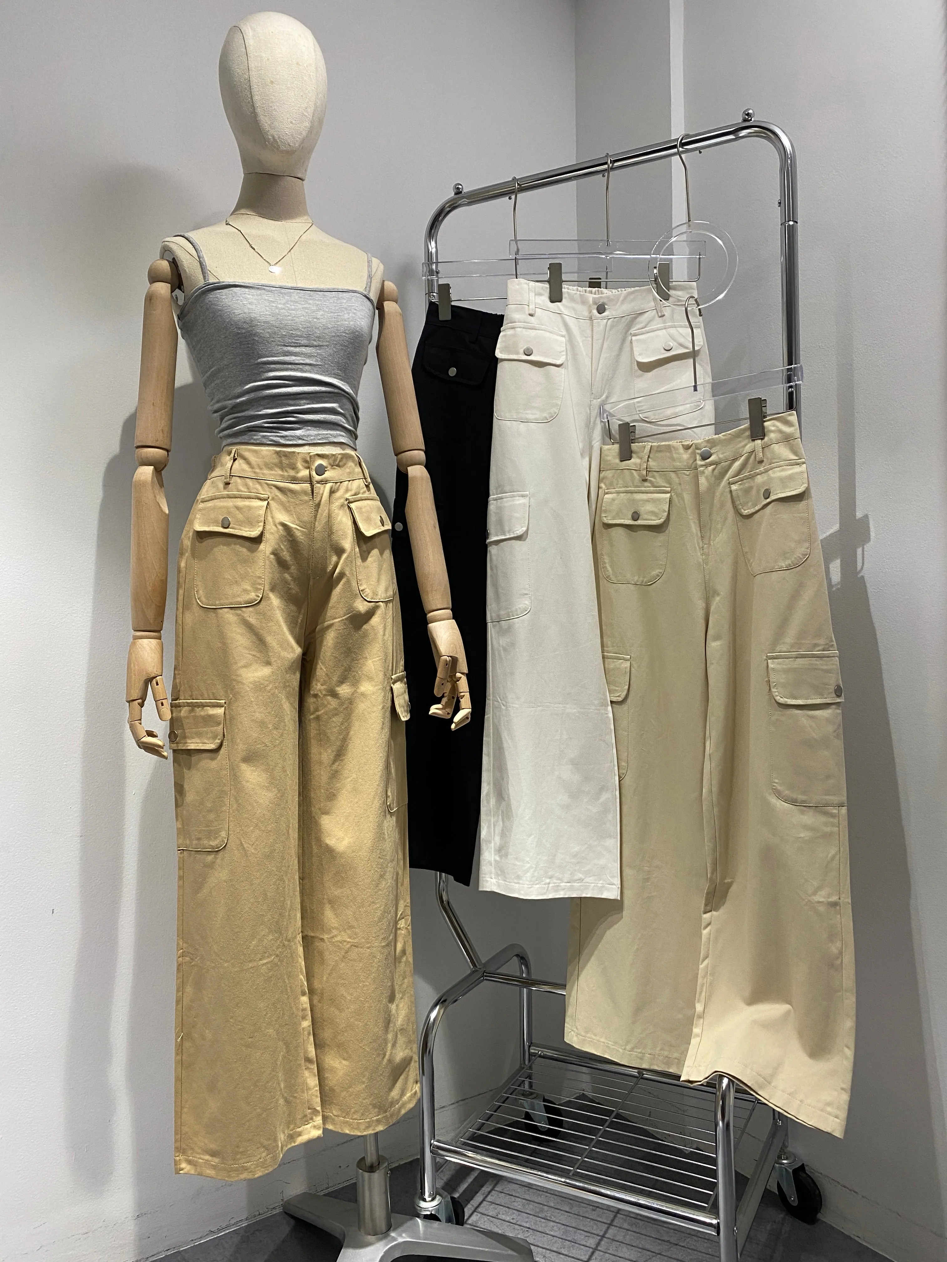 Multi Pocket Wide Leg Trousers - Khaki