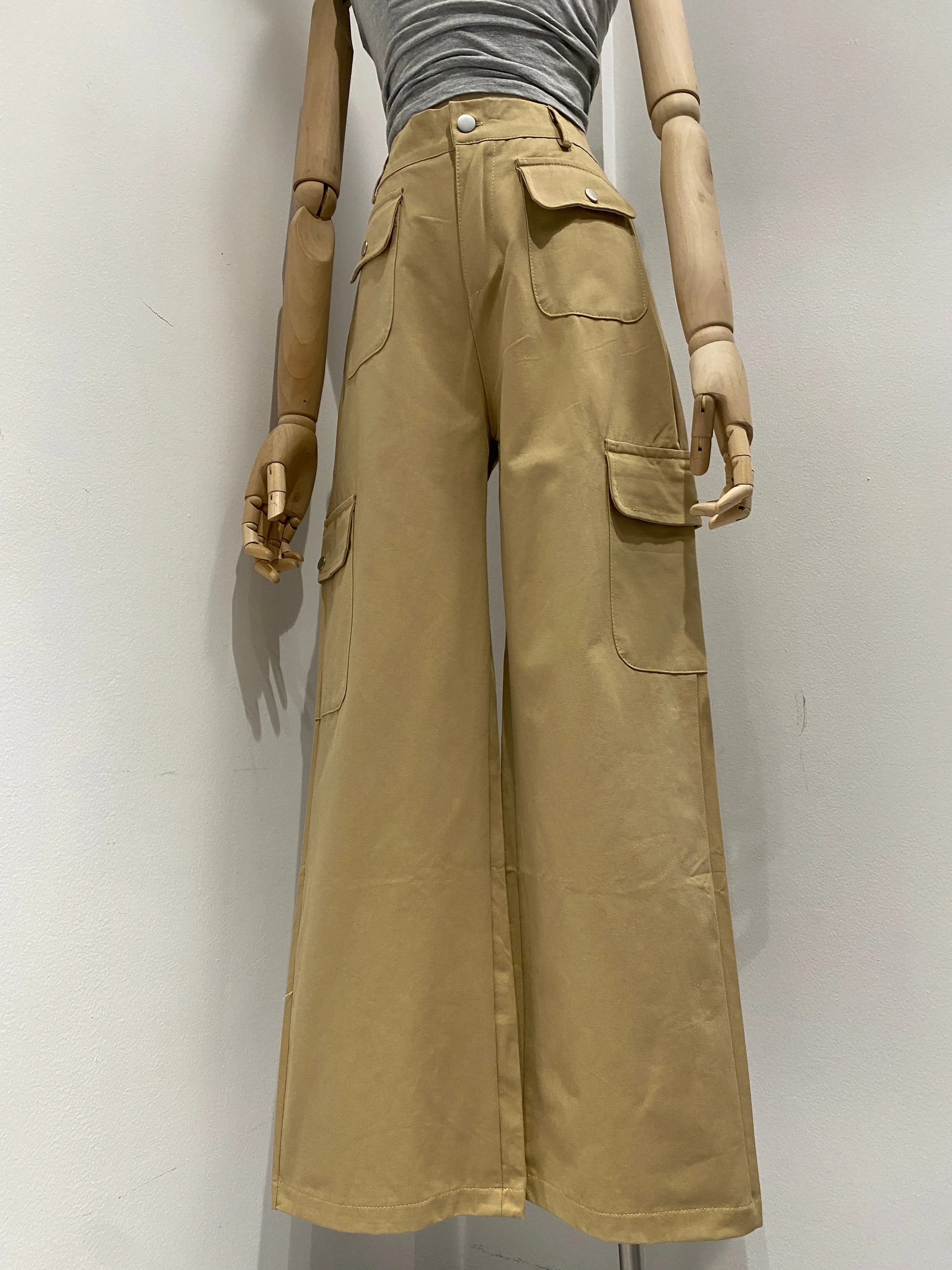 Multi Pocket Wide Leg Trousers - Khaki