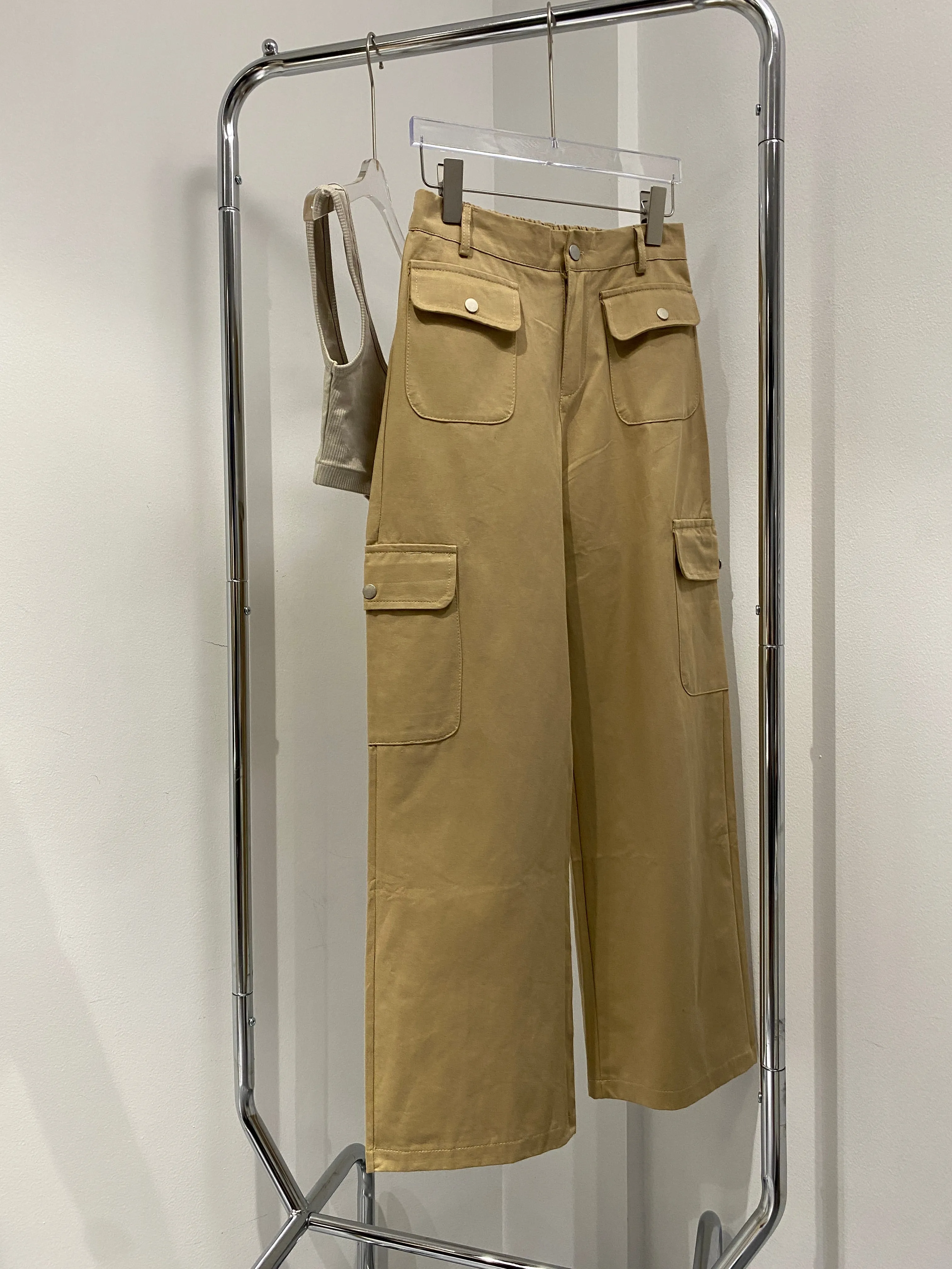 Multi Pocket Wide Leg Trousers - Khaki