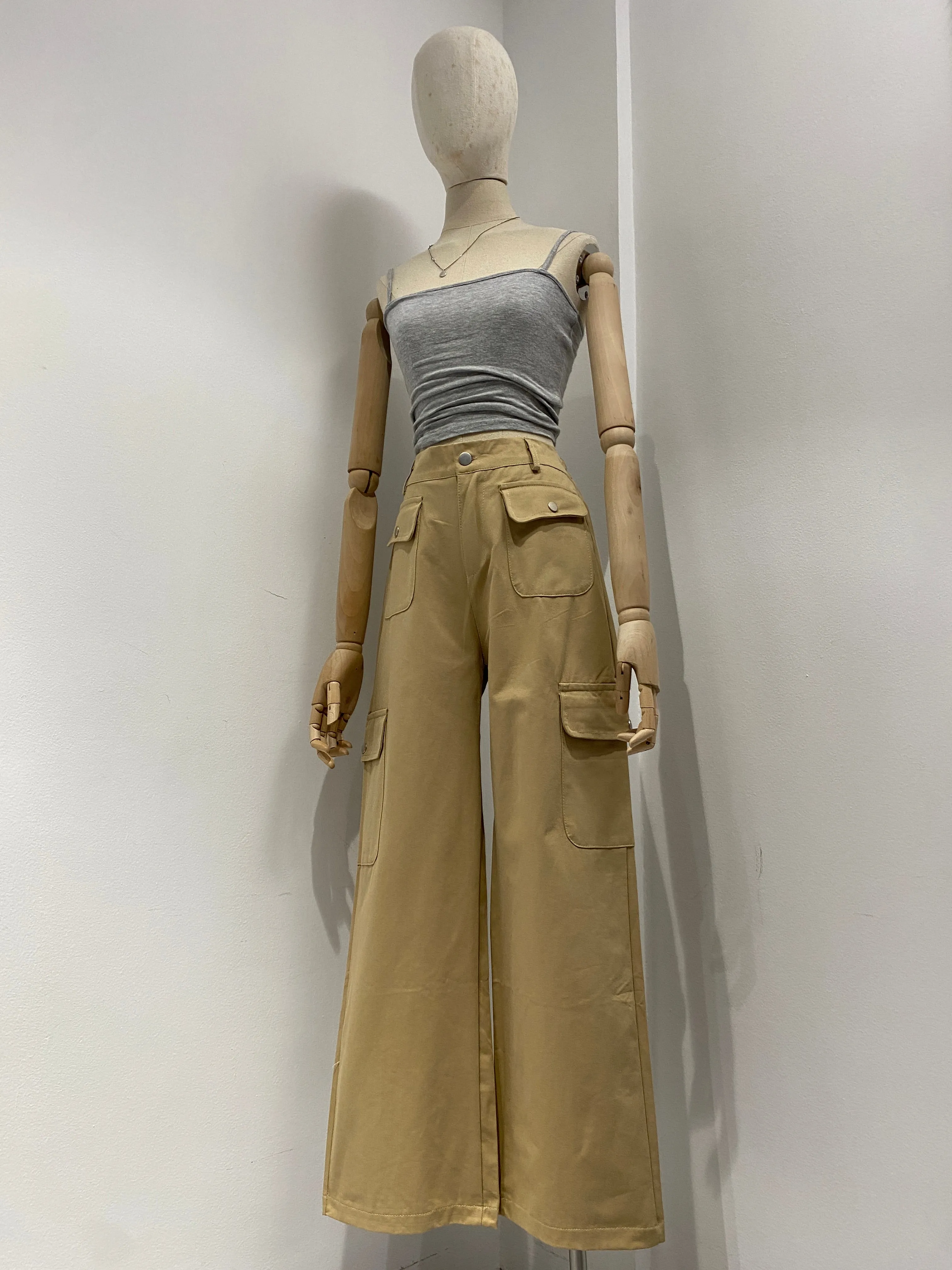 Multi Pocket Wide Leg Trousers - Khaki