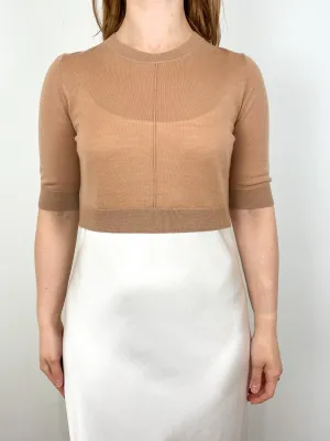 Norah Short Sleeve Crop Sweater in Tan