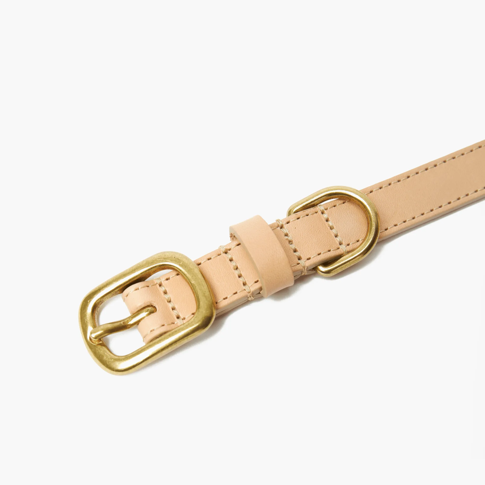 Nude Leather Dog Collar with Gold Buckle